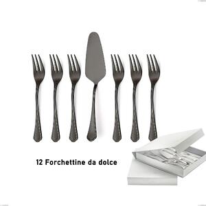 Confezione a libro 13 pezzi, forchettine pi� paletta dolce Domus Black , Acciaio 18/10, spessore 3 mm