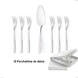 Confezione a libro 13 pezzi, forchettine pi� paletta dolce Eleven, (acciaio 18.10 aisi304), spessore 2.5 mm finitura lucido a specchio