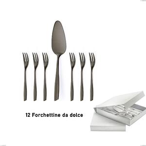Confezione a libro 13 pezzi, forchettine pi� paletta dolce Eleven PVD Black, Acciaio inox 18.10, spessore 2,5 mm