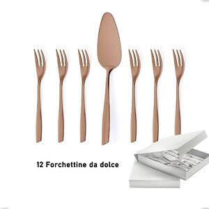 Confezione a libro 13 pezzi, forchettine pi� paletta dolce ELeven PVD Chocolate, Acciaio 18/10 lucido, spessore 2.5 mm, PVD chocolate