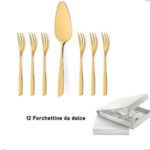 Confezione a libro 13 pezzi, forchettine pi� paletta dolce Eleven PVD Gold, Acciaio 18/10 lucido, spessore 2.5 mm, PVD oro