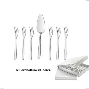 Confezione a libro 13 pezzi, forchettine pi� paletta dolce Eleven Sabbiato, Acciaio 18-10 Sabbiato