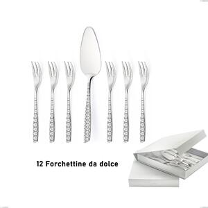 Confezione a libro 13 pezzi, forchettine pi� paletta dolce eleven exa, Acciaio inox Aisi 304 Acciaio lucido disegno laser, spessore 2.5mm