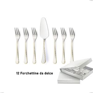 Confezione a libro 13 pezzi, forchettine pi� paletta dolce Impero oro, acciaio 18-10, oro 24 carati lucido, spessore 2.5 mm
