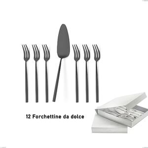 Confezione a libro 13 pezzi, forchettine pi� paletta dolce Kyoto Black, Acciaio inox (Aisi 304) trattamento pvd acciaio lucido