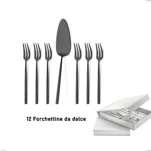 Confezione a libro 13 pezzi, forchettine pi� paletta dolce Kyoto Origami Black, Acciaio inox (Aisi 304) trattamento pvd acciaio lucido