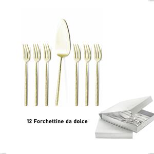 Confezione a libro 13 pezzi, forchettine pi� paletta dolce Kyoto Origami Tin Gold, Acciaio inox (Aisi 304) trattamento pvd acciaio lucido