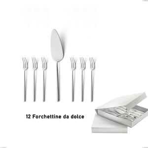 Confezione a libro 13 pezzi, forchettine pi� paletta dolce Kyoto Sabbiato, Acciaio inox (Aisi 304) inox sabbiato