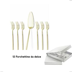 Confezione a libro 13 pezzi, forchettine pi� paletta dolce Kyoto Tin Gold, Acciaio inox (Aisi 304) trattamento pvd acciaio lucido