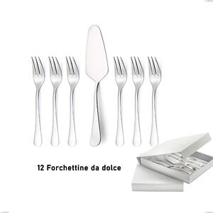 Confezione a libro 13 pezzi, forchettine pi� paletta dolce Milano inox 18/10 , Acciaio inox 18/10 (AISI304) lucido a specchio, spessore 2,5 mm