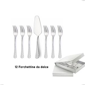 Confezione a libro 13 pezzi, forchettine pi� paletta dolce Milano Damask, 18/10 (AISI304) acciaio lucido effetto damascato, spessore 2,5 mm