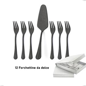 Confezione a libro 13 pezzi, forchettine pi� paletta dolce Royal Retr� PVD Black, Acciaio inox 18/10 antico, spessore 2.5 mm, pvd black