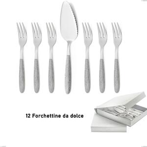 Confezione a libro 13 pezzi, forchettine pi� paletta dolce vero betulla, acciaio 18.0, manicatura pbt sublimato acciaio lucido