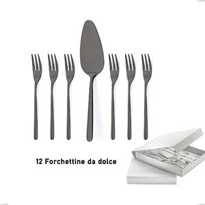 Confezione a libro 13 pezzi, forchettine pi� paletta dolce Venice Gun Metal, Acciaio Inox 18-10 trattamento pvd canna di fucile, spessore 4 mm