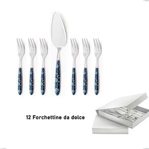 Confezione a libro 13 pezzi, forchettine pi� paletta dolce vero garden, acciaio 18.0 nickel free, manicatura pbt sublimato acciaio lucido