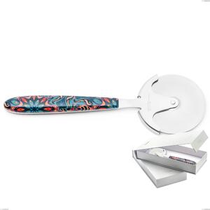 Confezione a libro 1 rotella tagliapizza vero damasco, acciaio 18.0 nickel free, manicatura pbt sublimato acciaio lucido