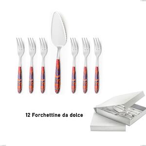 Confezione a libro 13 pezzi, forchettine pi� paletta dolce vero linear, acciaio 18.0 nickel free, manicatura pbt sublimato acciaio lucido