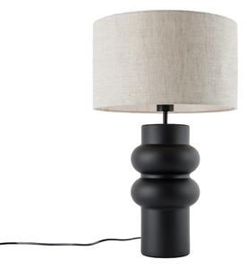 Lampada da tavolo di design con paralume in tessuto nero grigio chiaro 35 cm - Alisia