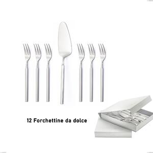 Confezione a libro 13 pezzi, forchettine pi� paletta dolce Zeus Inox, acciaio forgiato lucido 18/10 (AISI 304)