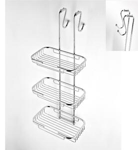 Griglia doccia rettangolare a tre piani cromo 23x25xh68 cm con gancio regolabile da 2,5-5 cm bagno galvanico di oltre 22 micron inalterabile nel tempo