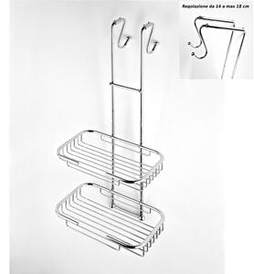 Griglia doccia rettangolare a due piani cromo 23x36,5xh68 cm con gancio regolabile da 14-18 cm bagno galvanico di oltre 22 micron inalterabile nel tempo