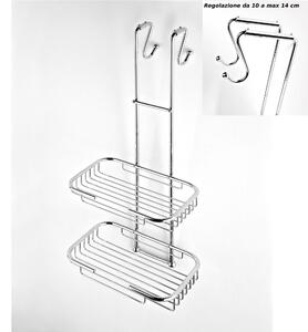 Griglia doccia rettangolare a due piani cromo 23x32,5xh68 cm con gancio regolabile da 10-14 cm bagno galvanico di oltre 22 micron inalterabile nel tempo