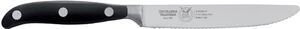 Coltello da tavola lama forgiata seghettata in acciaio W.Nr.1.4116 cm 12, Forgiato manico nero , Manico in Resina Acetalica e rivetti inox