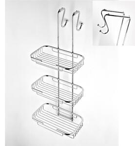 Griglia doccia rettangolare a tre piani cromo 23x36,5xh68 cm con gancio regolabile da 14-18 cm bagno galvanico di oltre 22 micron inalterabile nel tempo