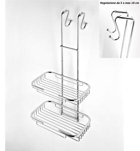 Griglia doccia rettangolare a due piani cromo 23x27,5xh68 cm con gancio regolabile da 5-10 cm bagno galvanico di oltre 22 micron inalterabile nel tempo
