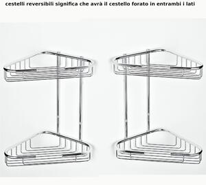 Angolare Doccia triangolare a due piani cromo 24x20xh30 cm con cestelli reversibili inox lucido fissaggio a muro viti e stop