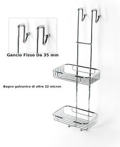 Griglia doccia rettangolare a due piani cromo 23x15,5xh68,5 cm con gancio Fisso 35 mm bagno galvanico di oltre 22 micron inalterabile nel tempo