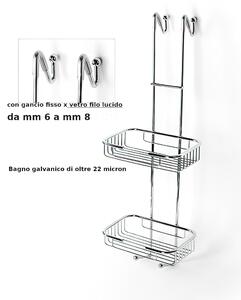 Griglia doccia rettangolare a due piani cromo 23x15,5x h68,5 cm con gancio Fisso x Docce a filo lucido spessore vetro 6 max 8 mm bagno galvanico di oltre 22 micron inalterabile nel tempo