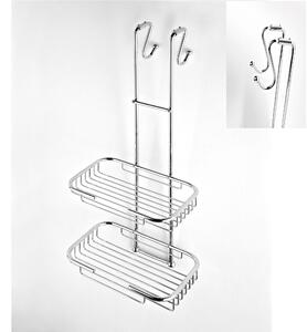 Griglia doccia rettangolare a due piani cromo 23x25xh68 cm con gancio regolabile da 2,5-5 cm bagno galvanico di oltre 22 micron inalterabile nel tempo