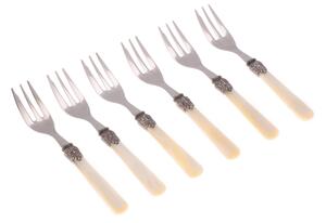 Forchettine da Dolce set da 6 pezzi ELENA in acciaio inox 18/10 manico in metacrilato spessore 1,5 mm colorato Avorio
