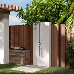 Doccia Esterna Per Parete, Per Esterno e Interno Realizzata In Acciaio Di Qualit� Inox 316l Dimensioni 20x58x h 125 cm con Miscelatore e Doccetta da esterno In Acciaio Inox 316 l Inox