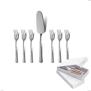 Confezione a libro 7 pezzi, forchettine pi� paletta dolce bavaria, Acciaio inox (Aisi 304) lucido stile classico