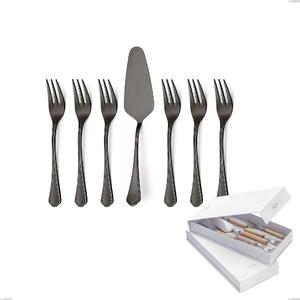 Confezione a libro 7 pezzi, forchettine pi� paletta dolce Domus Black , Acciaio 18/10 Finitura PVD, spessore 3 mm