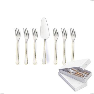Confezione a libro 7 pezzi, forchettine pi� paletta dolce Impero oro, acciaio 18-10, oro 24 carati lucido, spessore 2.5 mm