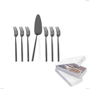 Confezione a libro 7 pezzi, forchettine pi� paletta dolce Kyoto Black, Acciaio inox (Aisi 304) trattamento pvd acciaio lucido
