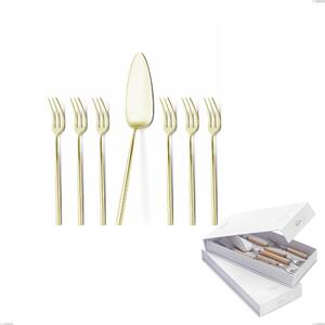 Confezione a libro 7 pezzi, forchettine pi� paletta dolce Kyoto Tin Gold, Acciaio inox (Aisi 304) trattamento pvd acciaio lucido