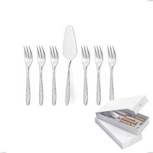 Confezione a libro 7 pezzi, forchettine pi� paletta dolce Kappa Sabbiato, 18/10 (AISI304) , spessore 2,5 mm