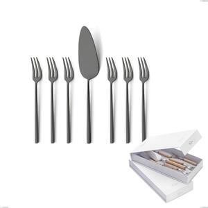 Confezione a libro 7 pezzi, forchettine pi� paletta dolce Kyoto Sabbiato Black, Acciaio inox (Aisi 304) inox sabbiato