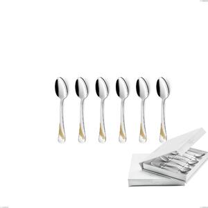 Confezione a libro 6 pezzi cucchiaino moka Milano Inciso Oro , 18/10 (AISI304) finitura inox lucido e oro, spessore 2,5 mm
