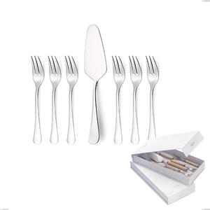 Confezione a libro 7 pezzi, forchettine pi� paletta dolce Milano inox 18/10 , Acciaio inox 18/10 (AISI304) lucido a specchio, spessore 2,5 mm