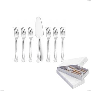 Confezione a libro 7 pezzi, forchettine pi� paletta dolce Milano Inciso , 18/10 (AISI304) acciaio inox Lucido , spessore 2,5 mm