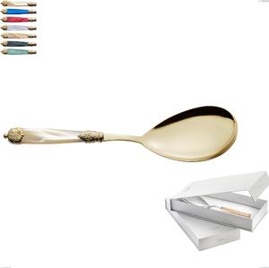 Confezione a libro 1 pezzo pala riso Mirage Perlato Tin gold, acciaio 18.10 con finitura pvd dorata colorato, manici in metacrilato