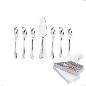 Confezione a libro 7 pezzi, forchettine pi� paletta dolce Royal, acciaio 18-10 lucido, spessore 2.5 mm
