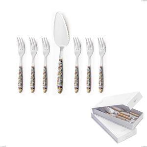 Confezione a libro 7 pezzi, forchettine pi� paletta dolce vero butterfly, acciaio 18.0 nickel free, manicatura pbt sublimato acciaio lucido