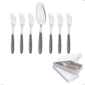 Confezione a libro 7 pezzi, forchettine pi� paletta dolce vero olmo grigio, acciaio 18.0 nickel free, manicatura pbt sublimato acciaio lucido