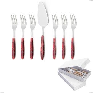 Confezione a libro 7 pezzi, forchettine pi� paletta dolce vero samarcanda, acciaio 18.0 nickel free, manicatura pbt sublimato acciaio lucido